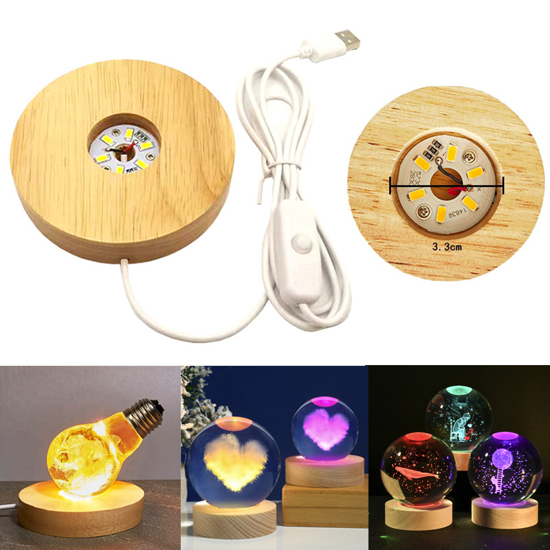 Lighting Decoration Stand - 樹脂アートディスプレイラウンドウッドカラフルな LED ライト木製ナイトランプベーススタンド DIY エポキシ樹脂モールドディスプレイベース家の装飾