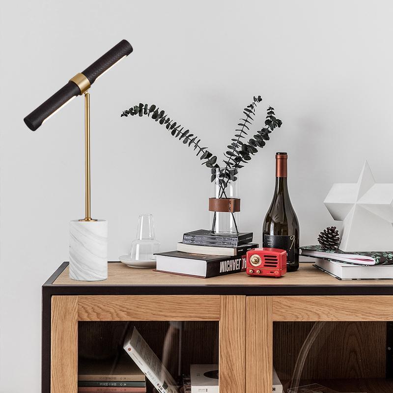 Lighting Decor Bedroom - 装飾テーブルランプ、デザイナーライト高級レザー大理石デスクランプ、パーソナライズされた書斎、子供部屋、ベッドサイドランプ