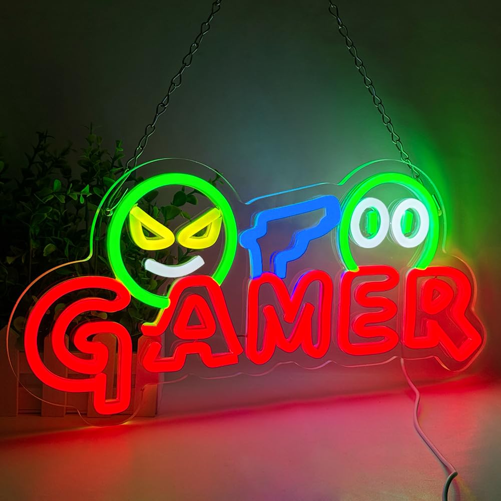Room Lighting Bedroom Decor - ゲーマー向けネオンサインLEDウォールライト、カスタマイズ可能なカラフルなゲーミングネオンランプ、ゲームルームセットアップ、男の隠れ家、ゲーミングゾーン、寝室の装飾に