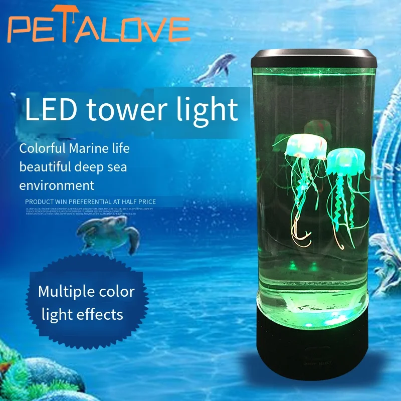 Lava Lamp Desktop - クラゲ溶岩ランプ水族館オーシャンナイトライト 7 色 LED クラゲムードライト家庭用寝室デスクトップ装飾ギフト