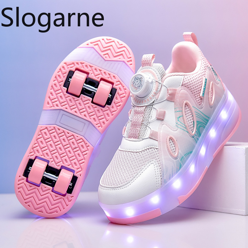 Lighting Design Decor - 2026年新作メッシュローラースケートシューズ、女の子用サマーランナウェイシューズ、男の子用ホイール付きスニーカー、LEDライト付き、学生向けキュートなローラースニーカー