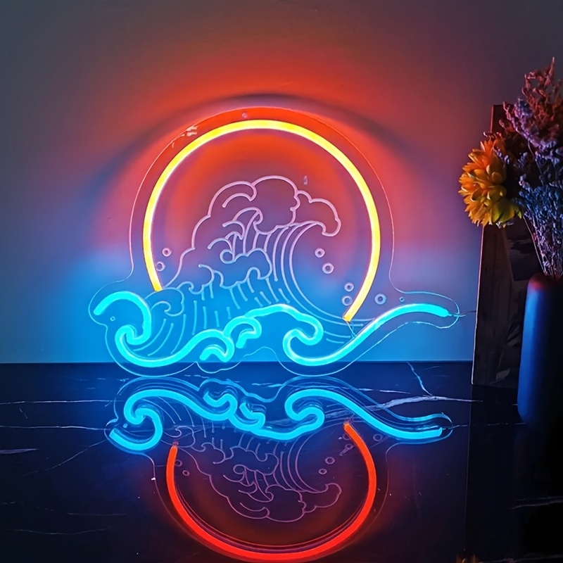 Lighting Decor Sunrise - ウェーブウォールネオンライトサイン、日の出日没LEDネオンサイン、USB調光式、寝室、パーティー、ホテル、クラブ、家の壁の装飾、誕生日プレゼントに
