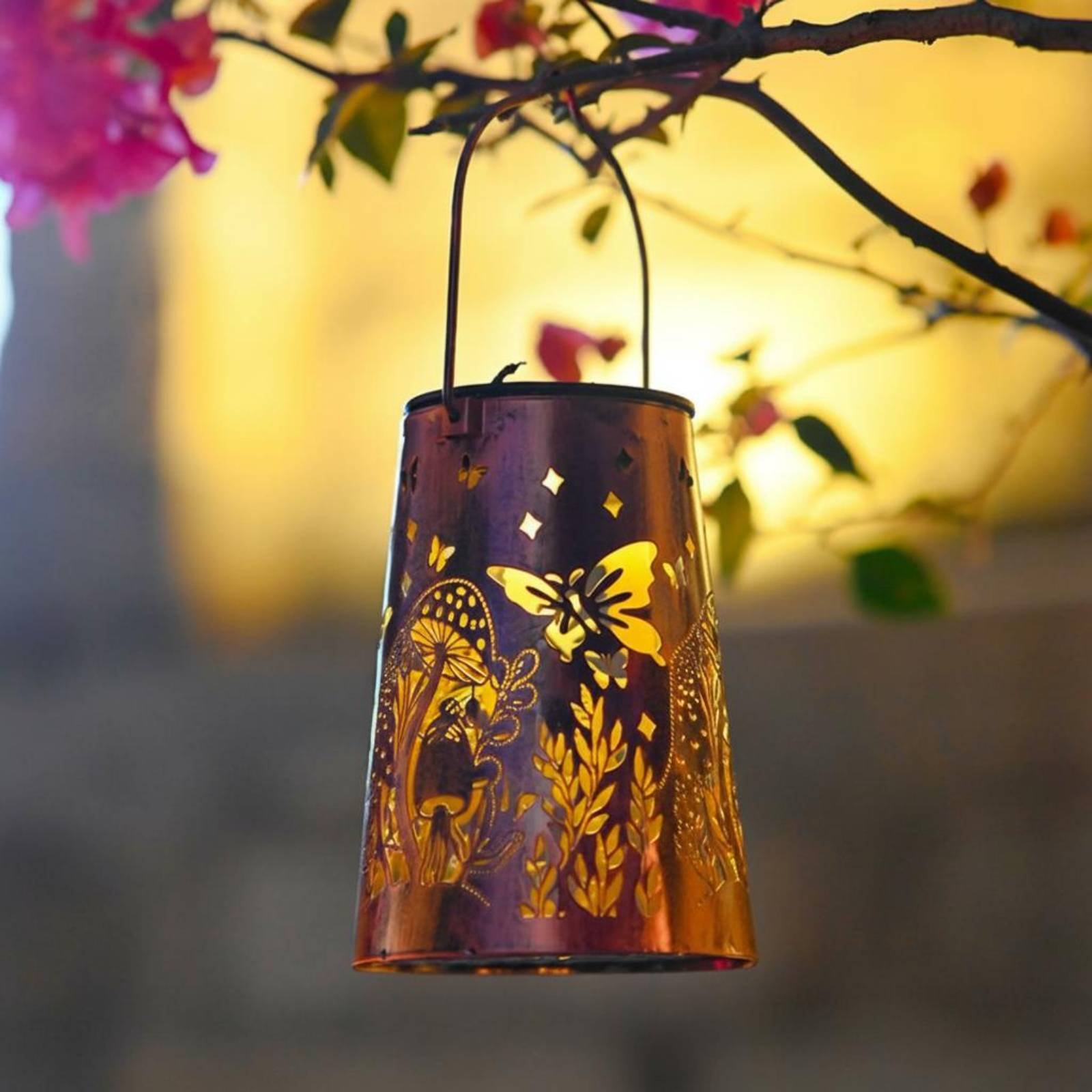 Lighting Design Decor - 花柄ガーデンランタンパターンガーデン照明器具自動オン/オフ錬鉄製吊り下げ照明器具屋外照明耐候性
