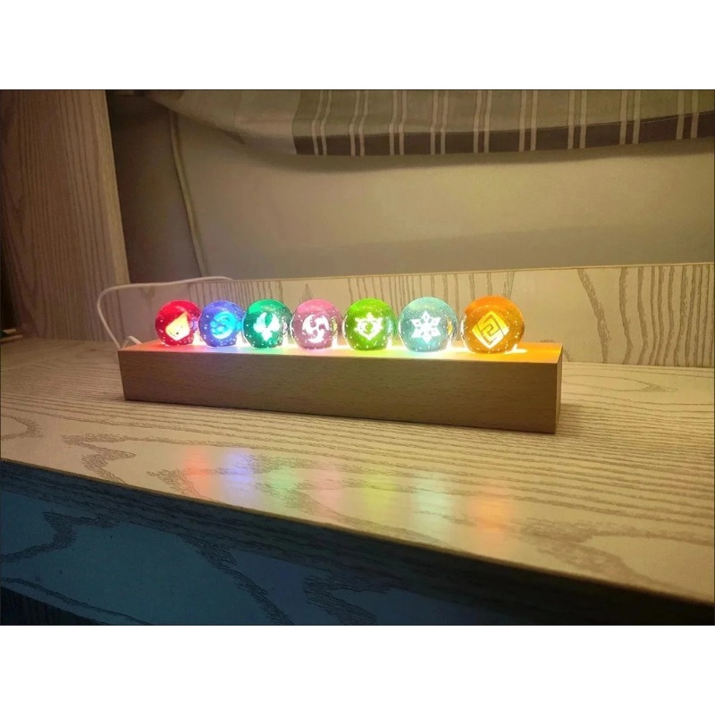 Elements Lighting Decor - ゲーム原神インパクトクリスタルボールフィギュアナイトライト七元素ボール 3D モデルおもちゃコスプレ誕生日ギフト家の装飾