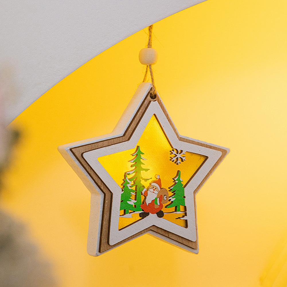Elements Lighting Decor - クラシックなクリスマス要素の装飾、天然木のオーナメント、3D彫刻の木製クリスマスデコレーション、LEDライト付き、クリスマスツリーに吊るす