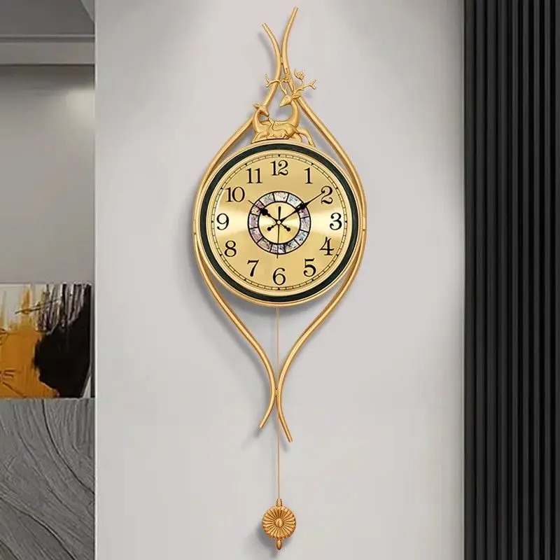 Lighting Home Decor Wall Clocks - ヨーロッパ風真鍮製壁掛け時計 高級アート ホームデコレーション おしゃれ 流行 ライトラグジュアリー