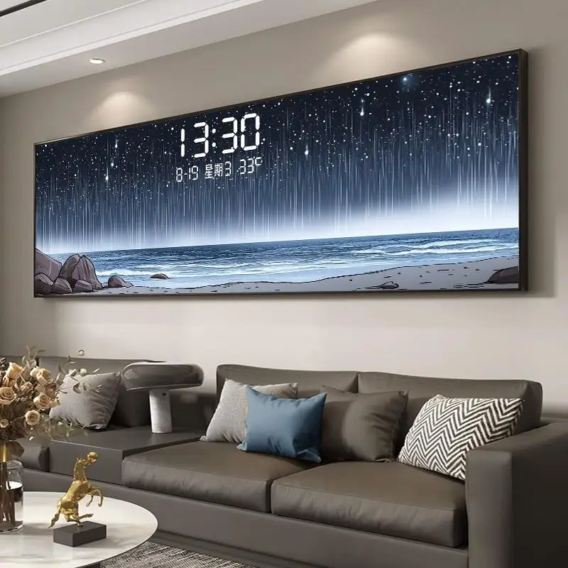 Lighting Home Decor Wall Clocks - 温度日付表示付き壁掛け時計 高級感 独特なデザイン キッチンライト デジタル時計 大型