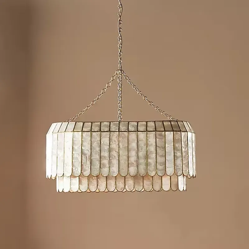 Lighting Decor For Living Room - モダンアメリカンライトシャンデリアダイニングルームリビングルームホテル家の装飾ゴールド二層貝殻ペンダント