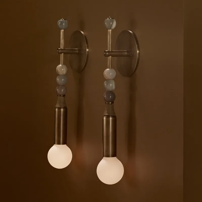 Lighting Decor Bedroom - 北欧ヴィンテージ風インテリア装飾デザイン、リビングルーム、寝室、ホテルのベッドサイドライト、真鍮製ストーンガラスシェードウォールランプ