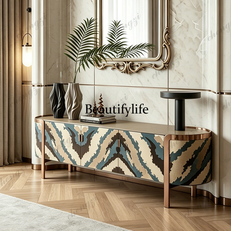 Lighting Decorative - イタリア製の軽贅沢なテレビキャビネット、アートペインティング、カラーマッチング、シルバーペアウッド装飾キャビネット、ヴィラのリビングルーム用