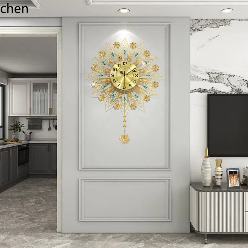 Lighting Decor For Living Room - TQH-i7.7 欧風ライトラグジュアリー時計、リビングルーム用壁掛け時計、高級ホームデコレーション、孔雀壁掛け時計
