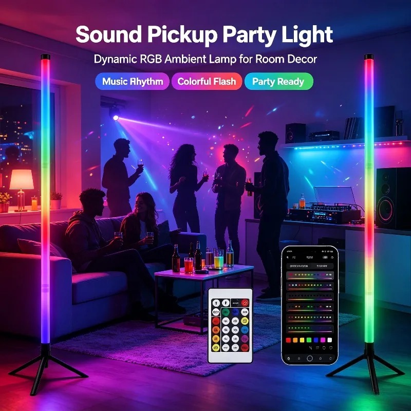 Lighting Design Decor - 2個セット 120CM RGBフロアランプ、音に反応するLEDコーナーライトバー、ゲーミングルーム、寝室、eスポーツセットアップ用アンビエント照明