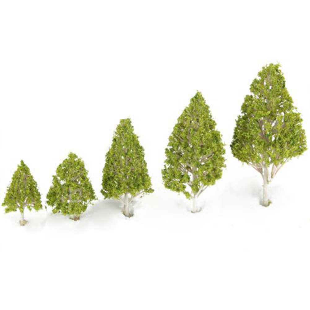 Lighting Decor For Living Room - 5個入り装飾用ホワイトポプラの木、ライトグリーンの葉、プラスチックセメント製、景観装飾、家の机、リビングルーム、キッチン用、ノベルティミニ