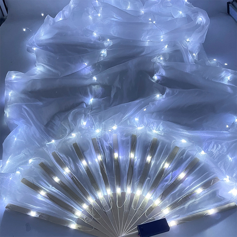 Decor Lighting Fans - 1ピースLEDベリーダンスファン カラフルベール ライトアップ 発光ロングシルクファン 女性用ステージパフォーマンス小道具 フェスティバルパーティーデコレーションファン