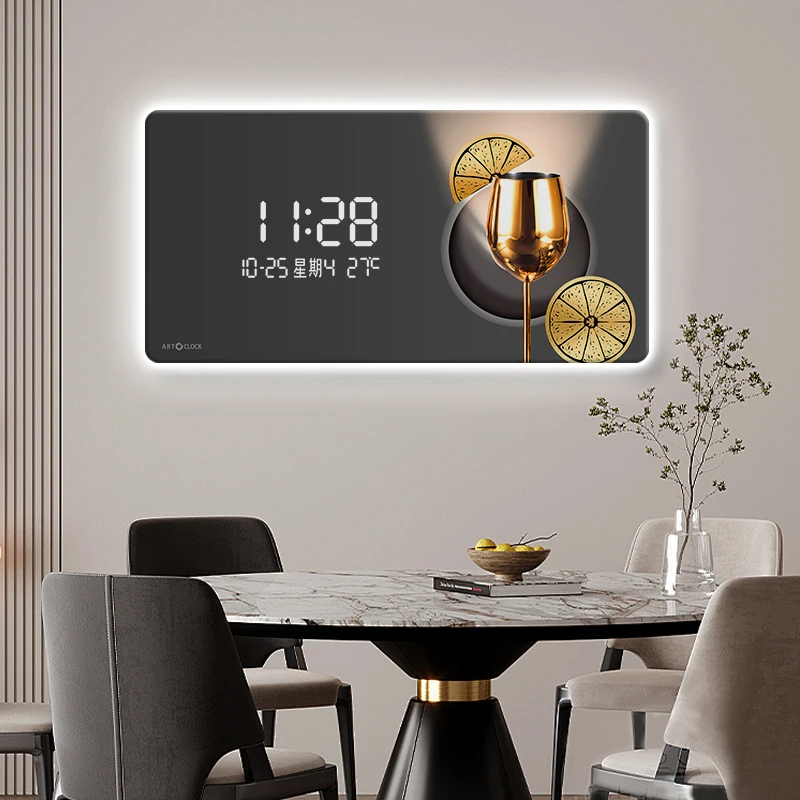 Lighting Home Decor Wall Clocks - LEDアンビエントウォールクロック,電子デジタルディスプレイ,サイレント時計,リビングルームの装飾,家の装飾