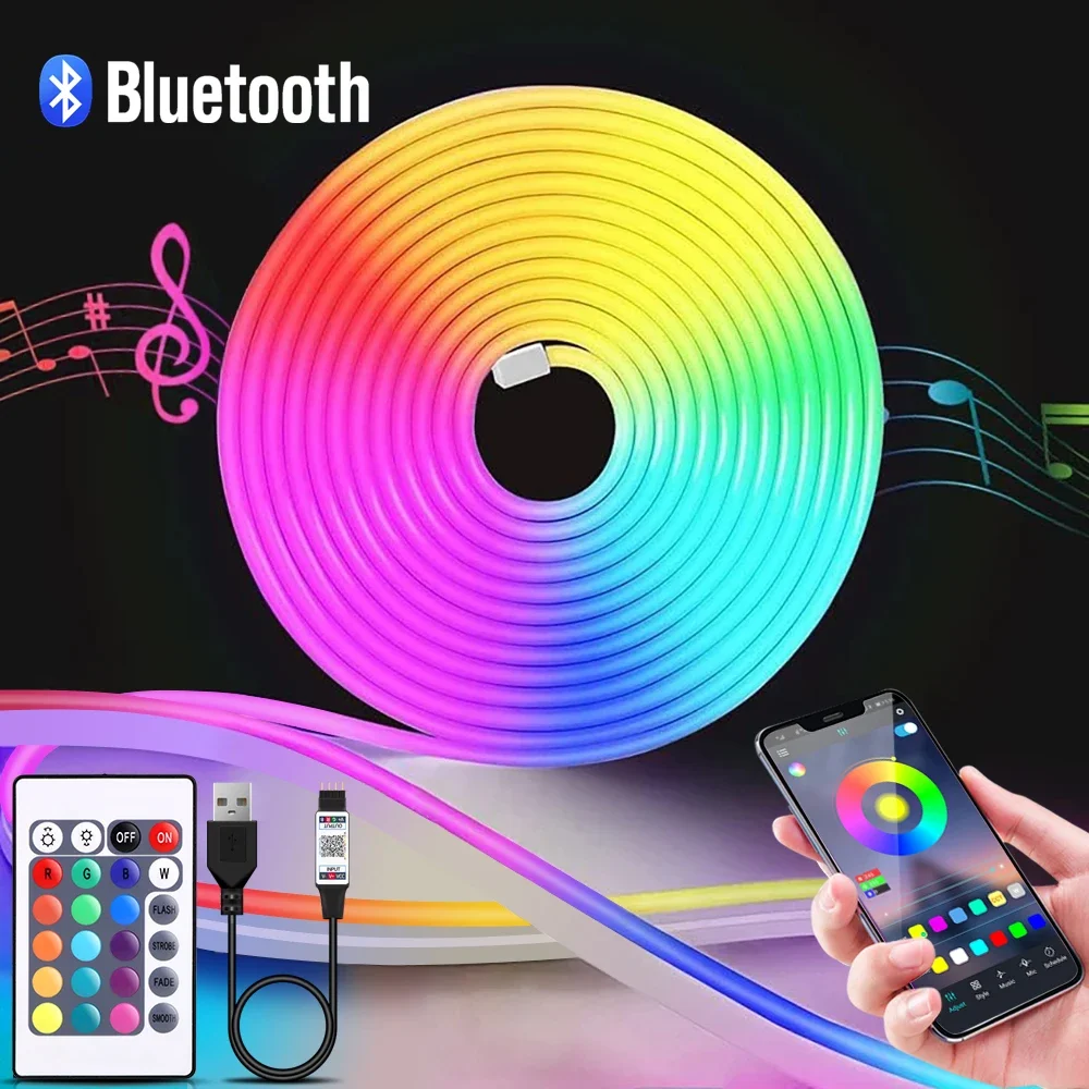 Lighting Design Decor - 1-5m RGB LEDネオンストリップライト 5V USBフレキシブルロープライト アプリリモコン