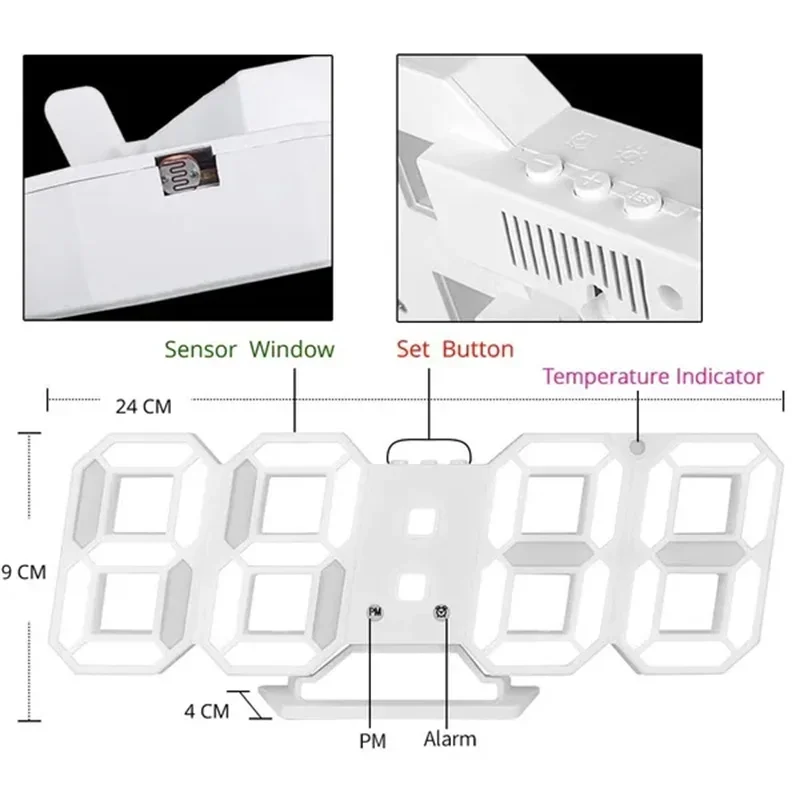 調節可能な3Dデジタル壁掛け時計,常夜灯モード,寝室,家,居 - Lighting Home Decor Wall Clocks のレビューと価格