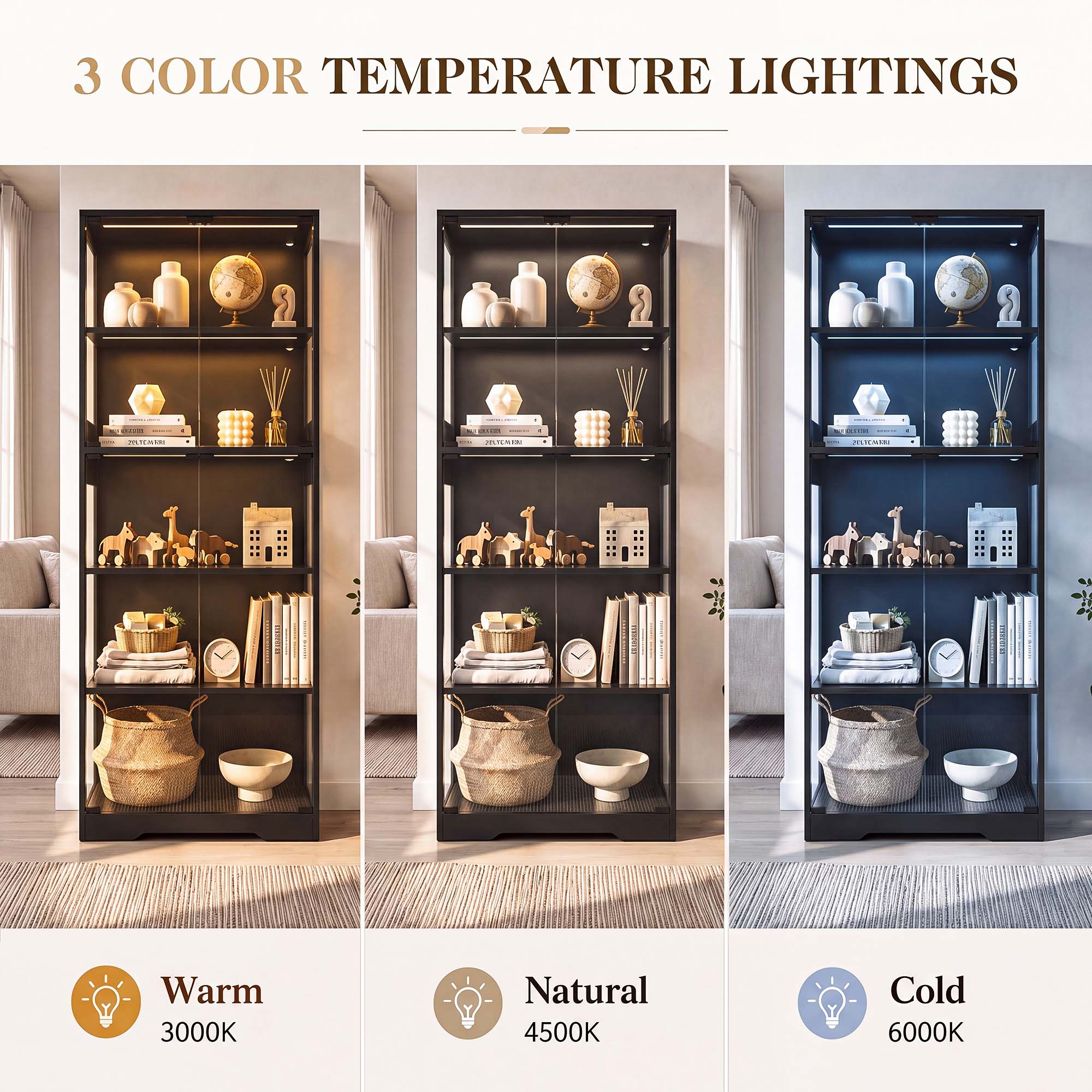 TCGBKAF 5段ディスプレイキャビネット、ガラス扉、モー - Lighting Design Decor のレビューと価格