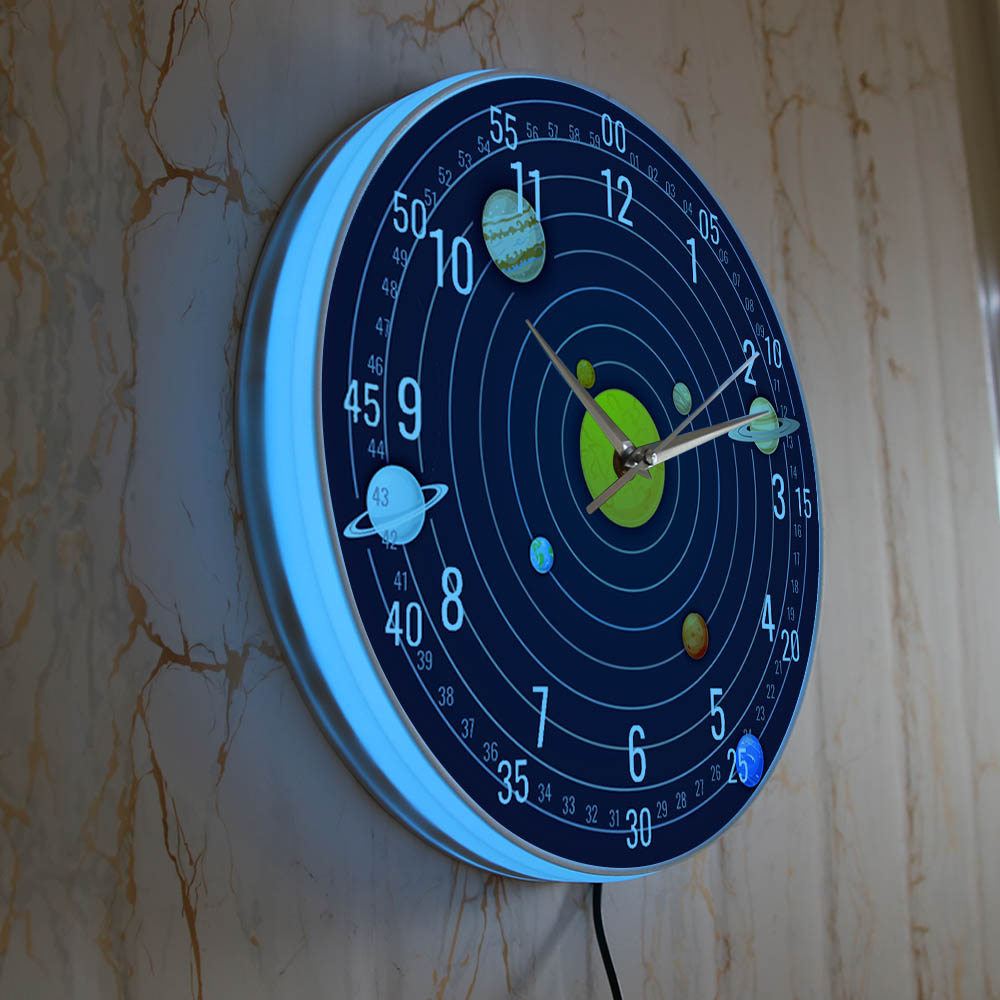 太陽系壁掛け時計 LED バックライト付き天文学家の装飾品銀 - Lighting Home Decor Wall Clocks のレビューと価格