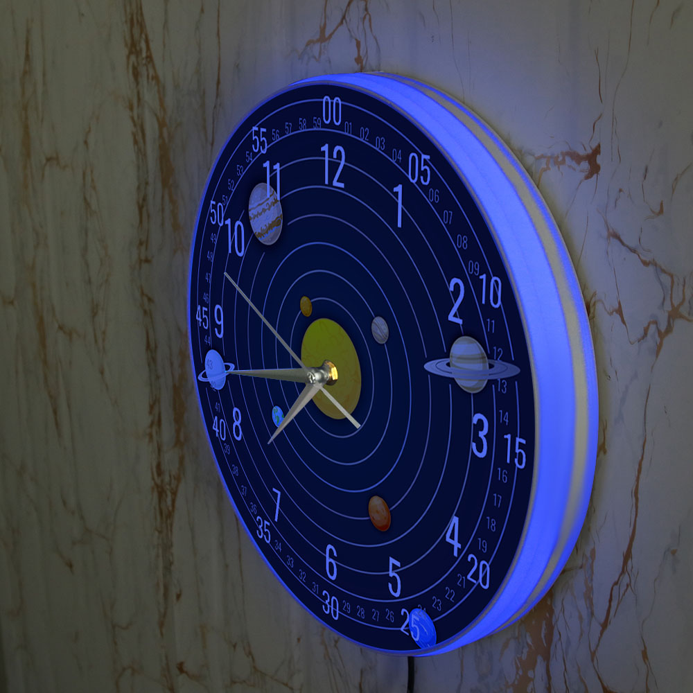 太陽系壁掛け時計 LED バックライト付き天文学家の装飾品銀 - Lighting Home Decor Wall Clocks のレビューと価格