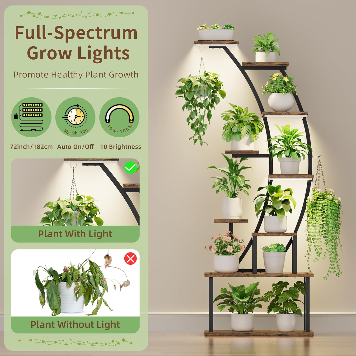 室内植物スタンド（育成ライト付き）、9段コーナー植物ホルダー - Lighting Decoration Stand のレビューと価格