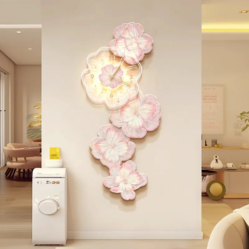 ピンクの花が付いた豪華な壁掛け時計,装飾的な室内装飾,リビン - Lighting Home Decor Wall Clocks のレビューと価格