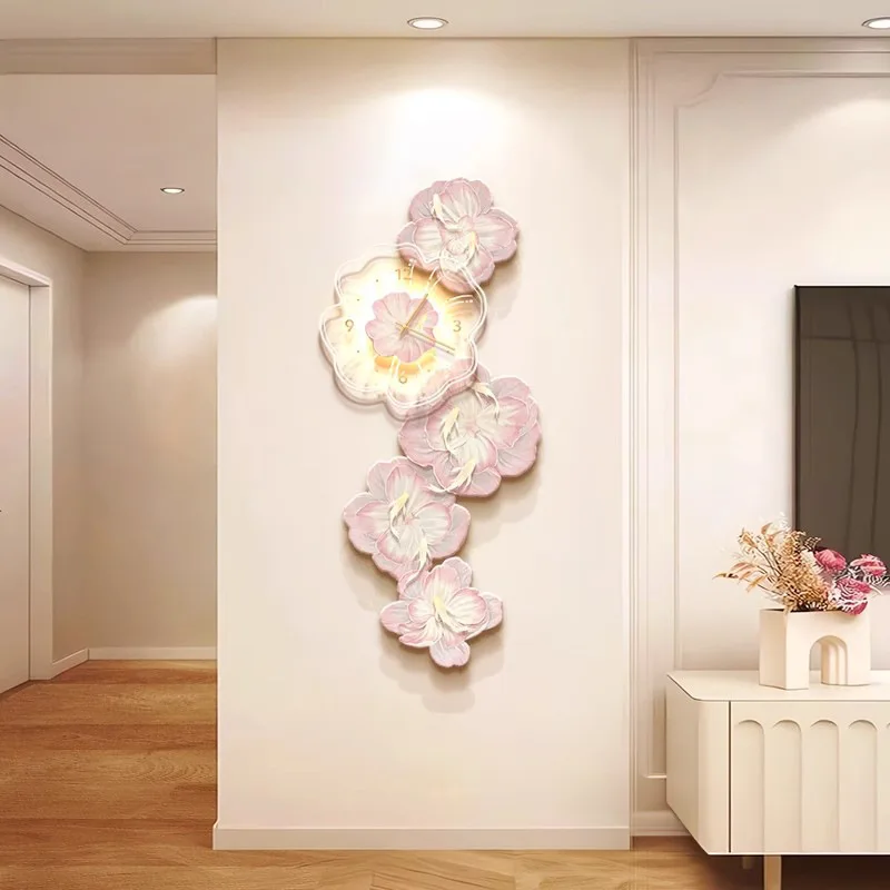 ピンクの花が付いた豪華な壁掛け時計,装飾的な室内装飾,リビン - Lighting Home Decor Wall Clocks のレビューと価格