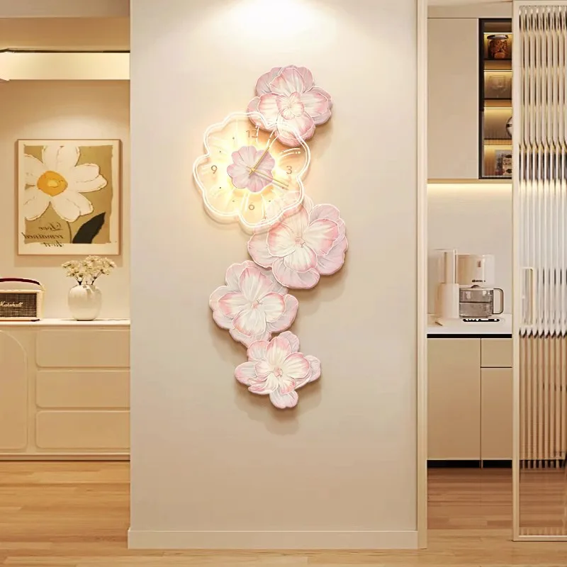 ピンクの花が付いた豪華な壁掛け時計,装飾的な室内装飾,リビン - Lighting Home Decor Wall Clocks のレビューと価格