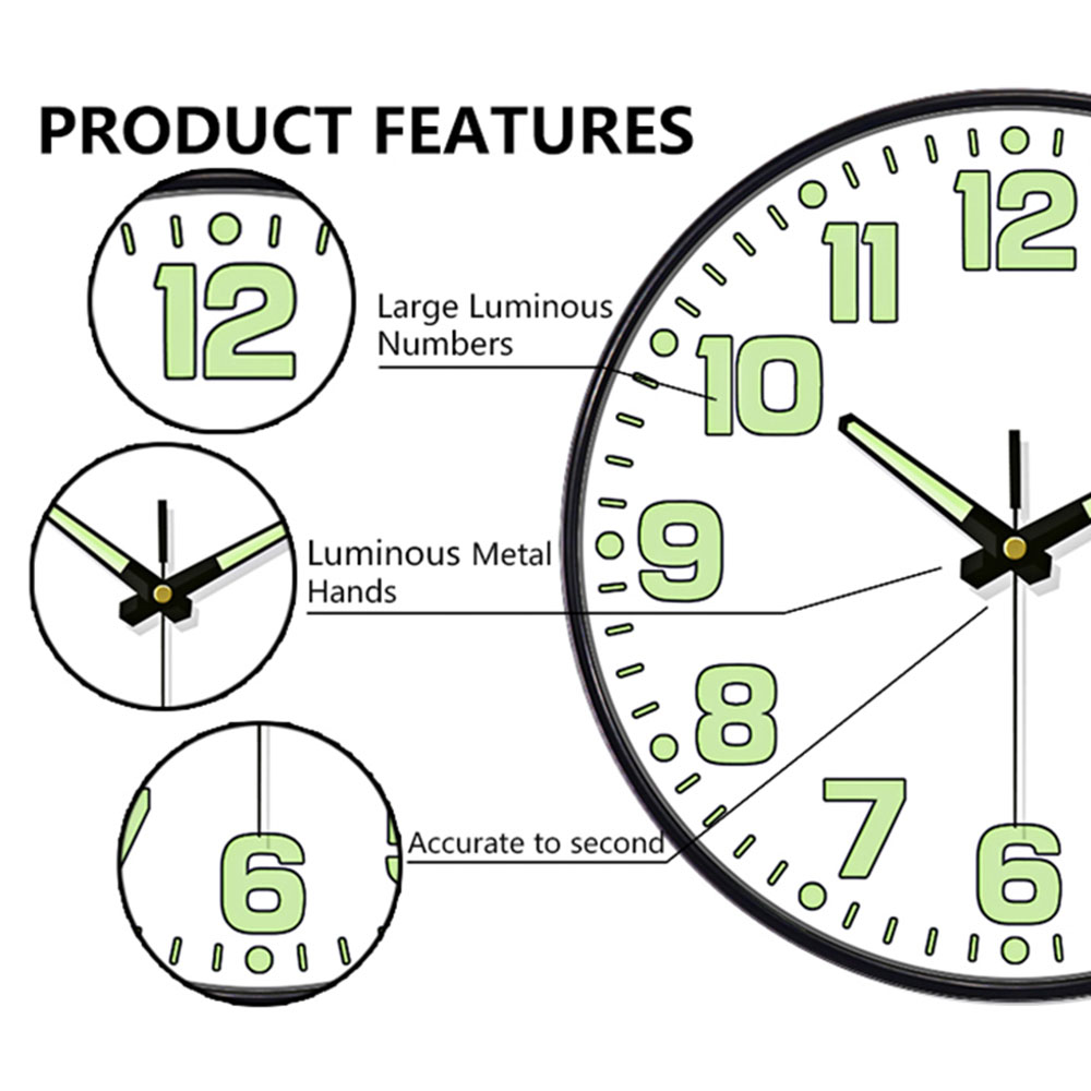 発光壁時計 暗い夜でも光る 大型デジタルクォーツムーブメント - Lighting Home Decor Wall Clocks のレビューと価格
