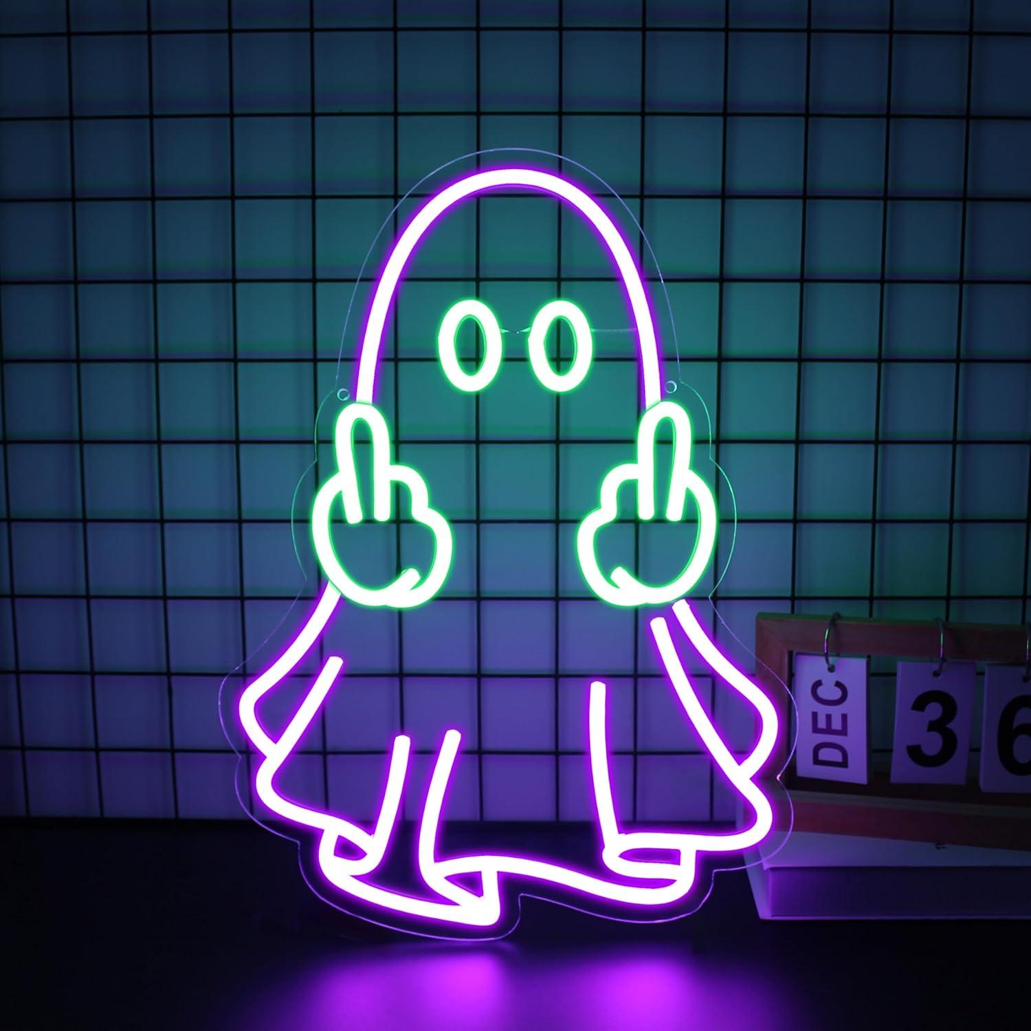 ゴーストネオンサイン USB電源 LED調光可能ネオンライト - Room Lighting Bedroom Decor のレビューと価格
