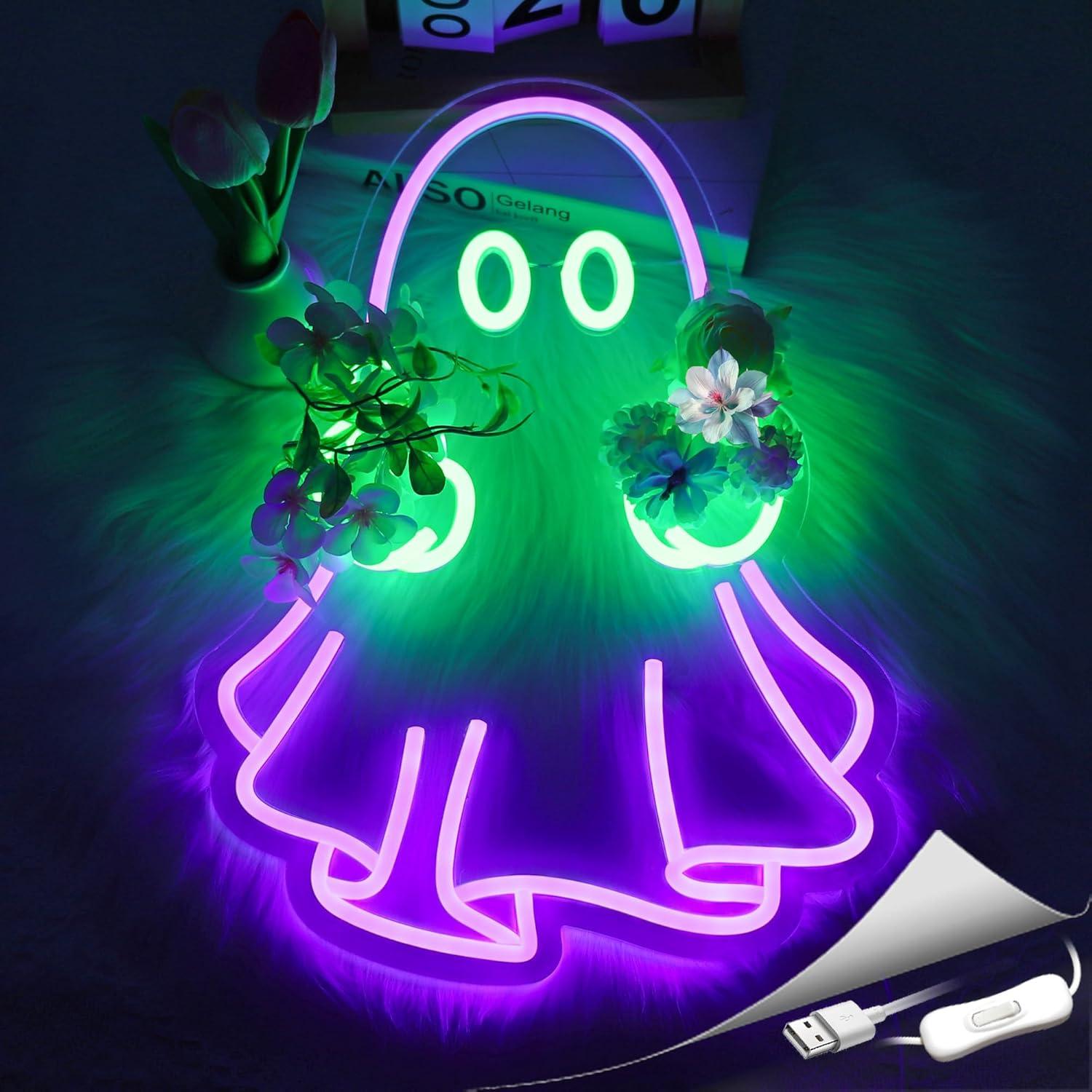 ゴーストネオンサイン USB電源 LED調光可能ネオンライト - Room Lighting Bedroom Decor のレビューと価格
