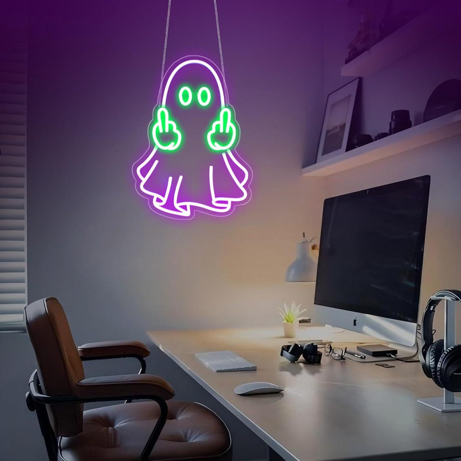 ゴーストネオンサイン USB電源 LED調光可能ネオンライト - Room Lighting Bedroom Decor のレビューと価格