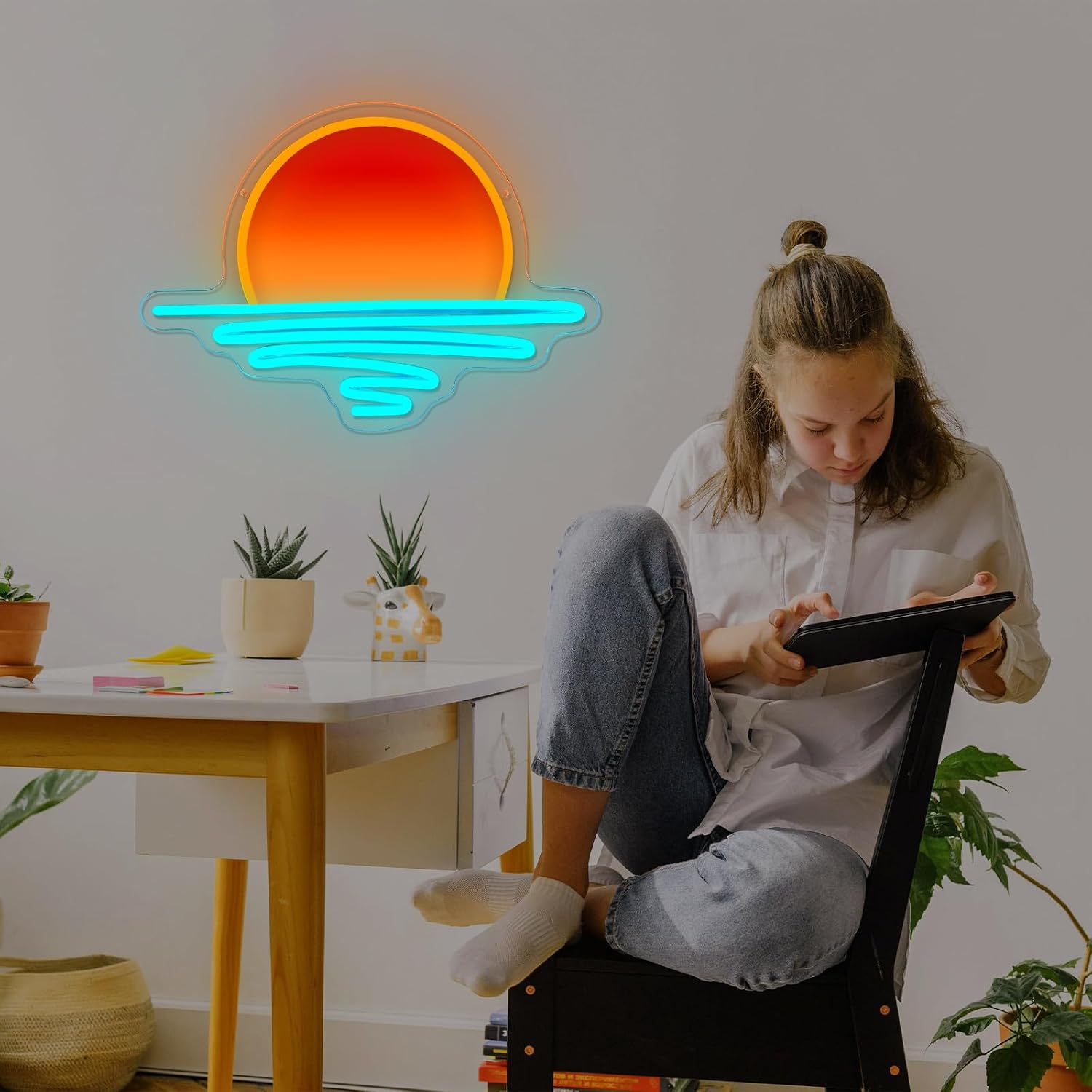日の出日没ネオンサイン USB 電源 LED ネオンライト  - Lighting Decor Sunrise のレビューと価格