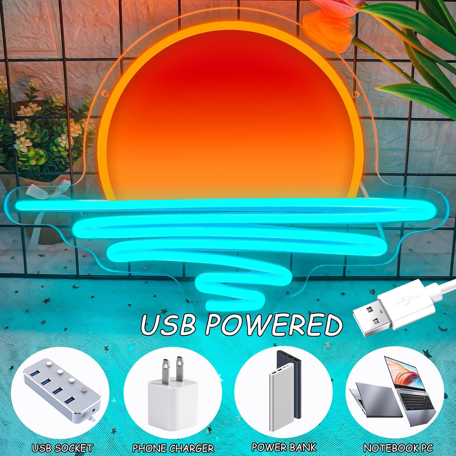 日の出日没ネオンサイン USB 電源 LED ネオンライト  - Lighting Decor Sunrise のレビューと価格