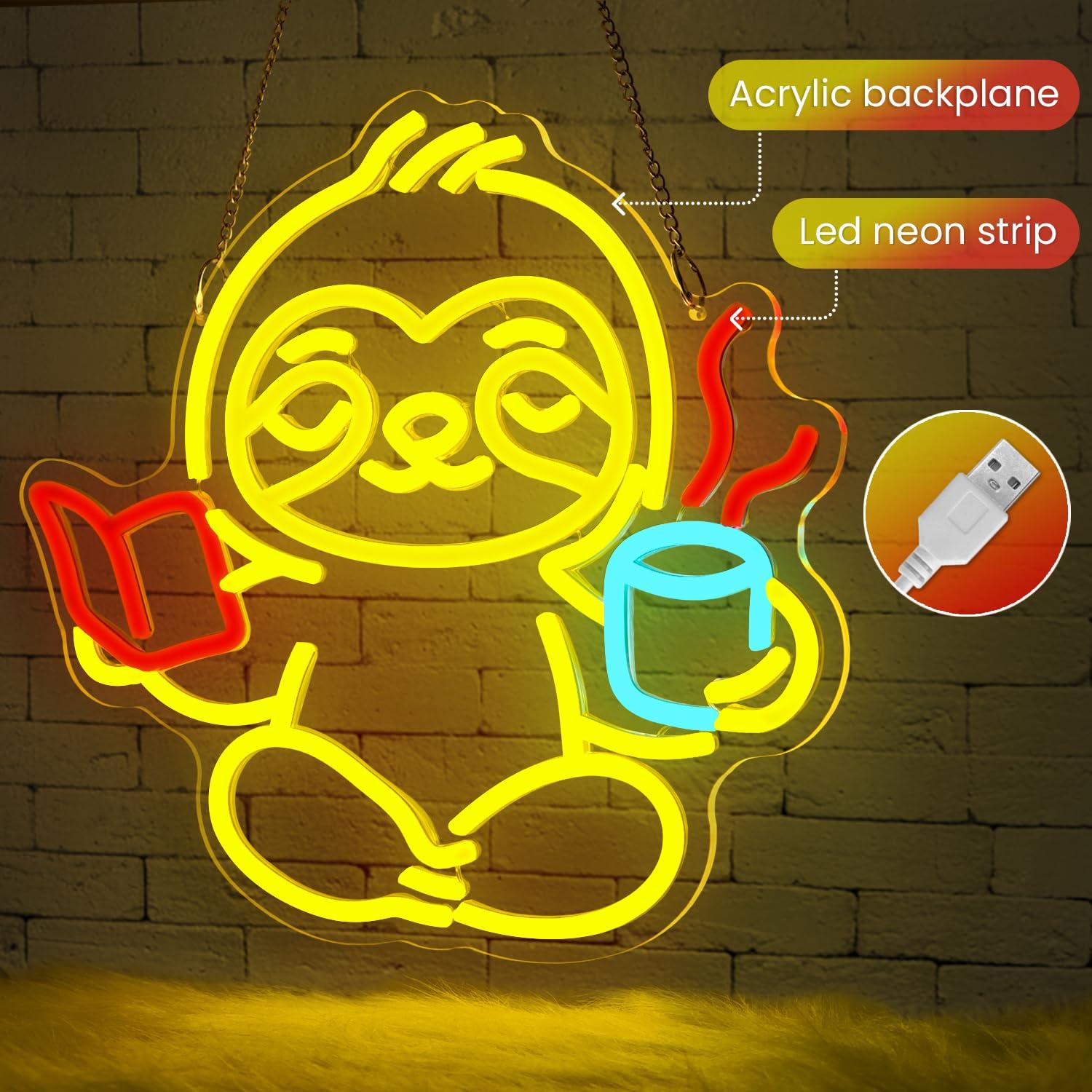 ナマケモノのネオンサインUSB調光LEDライト、寝室、リビン - Lighting Decor For Living Room のレビューと価格
