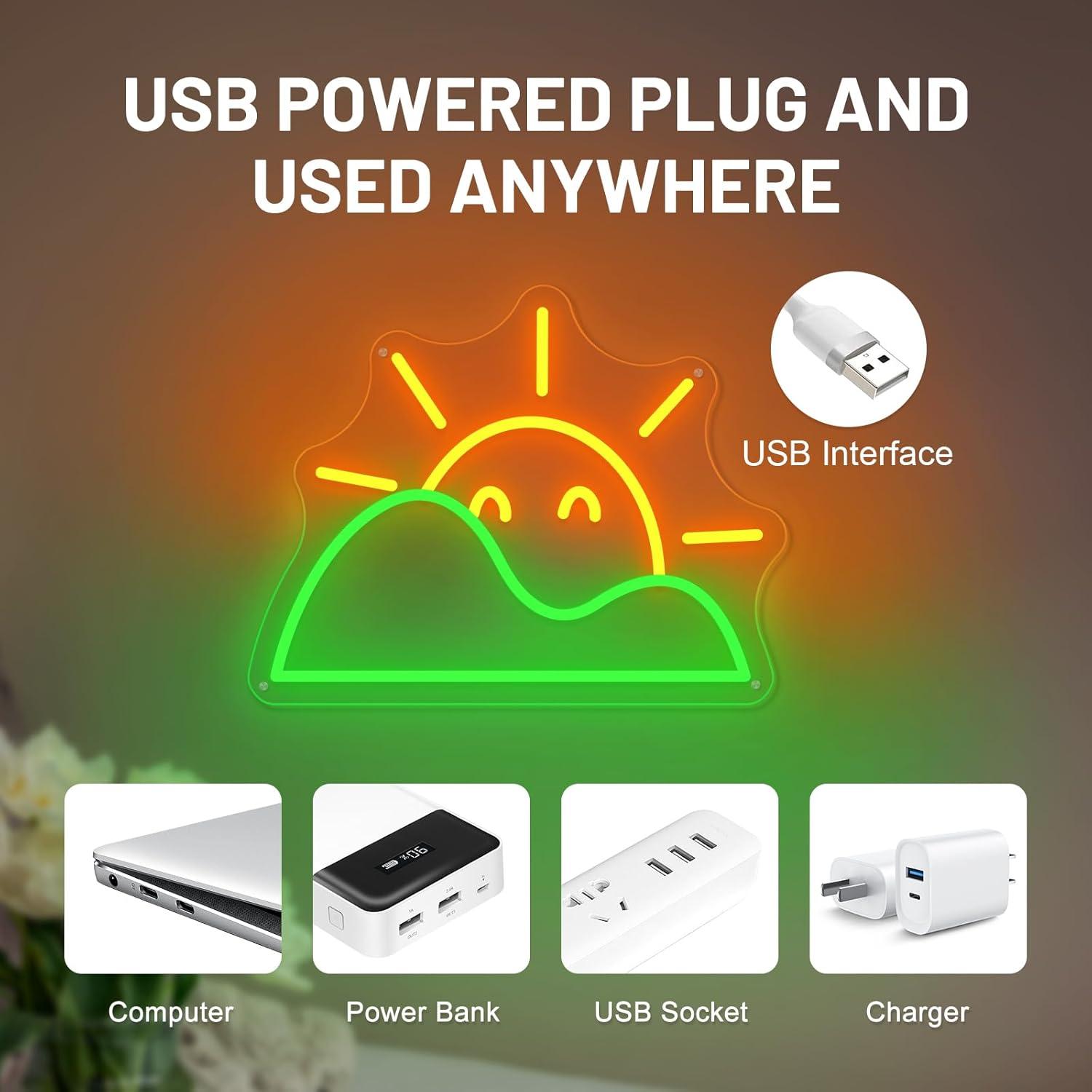 サンライズネオンサイン USB調光LEDライト 寝室、ゲーム - Lighting Decor Sunrise のレビューと価格