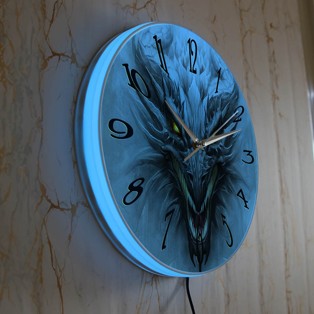 ゴシック邪悪なドラゴンヘッド発光プリント壁掛け時計 LED  - Lighting Home Decor Wall Clocks のレビューと価格