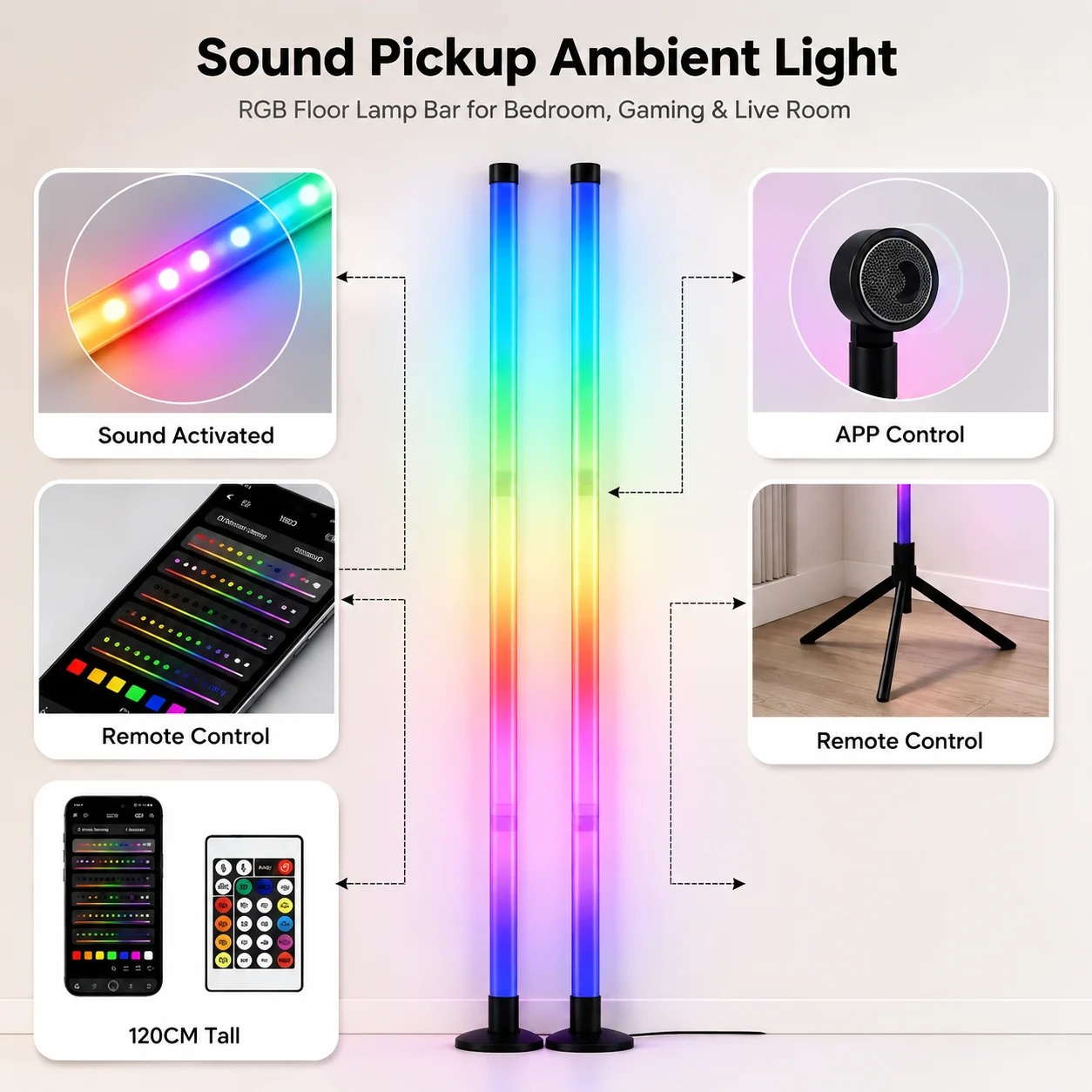 2個セット 120CM RGBフロアランプ、音に反応するLE - Lighting Design Decor のレビューと価格