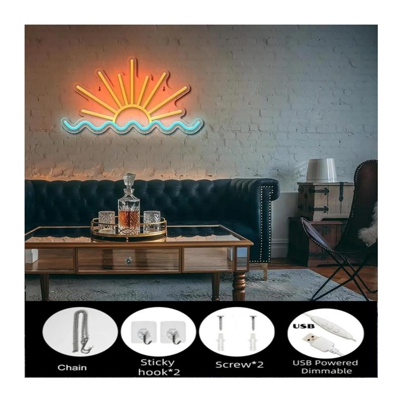 日の出日没ネオンサインビーチ海波ライトリビングルーム、パーテ - Lighting Decor Sunrise のレビューと価格