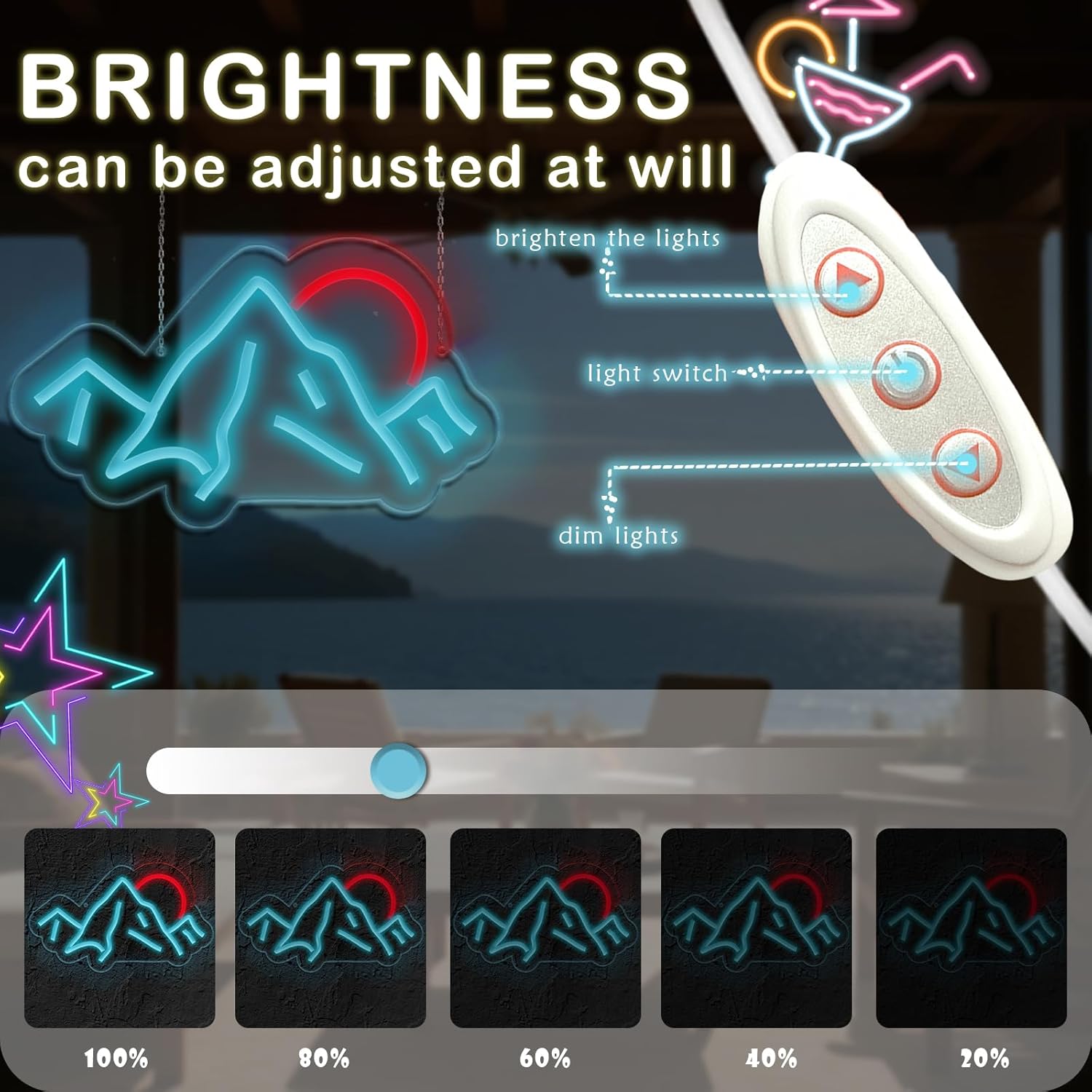 日の出日没ネオンサインマウンテンLEDネオンライト広告用寝室 - Lighting Decor Sunrise のレビューと価格